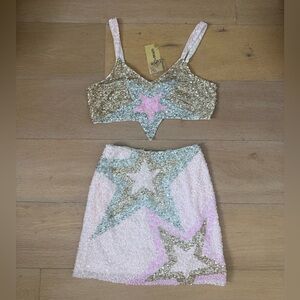 Sequin Star Skirt Set - Pink, Gold, Blue